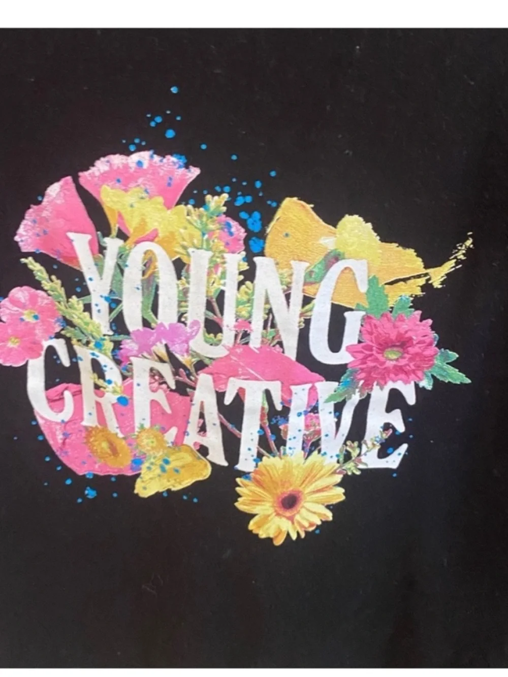 Old Navy Girls Young Creative Floral Graphic T-Shirt Black Size L 10-12